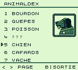 L'animaldex : la liste des bêtes rencontrées, et le dessin de l'une d'elles